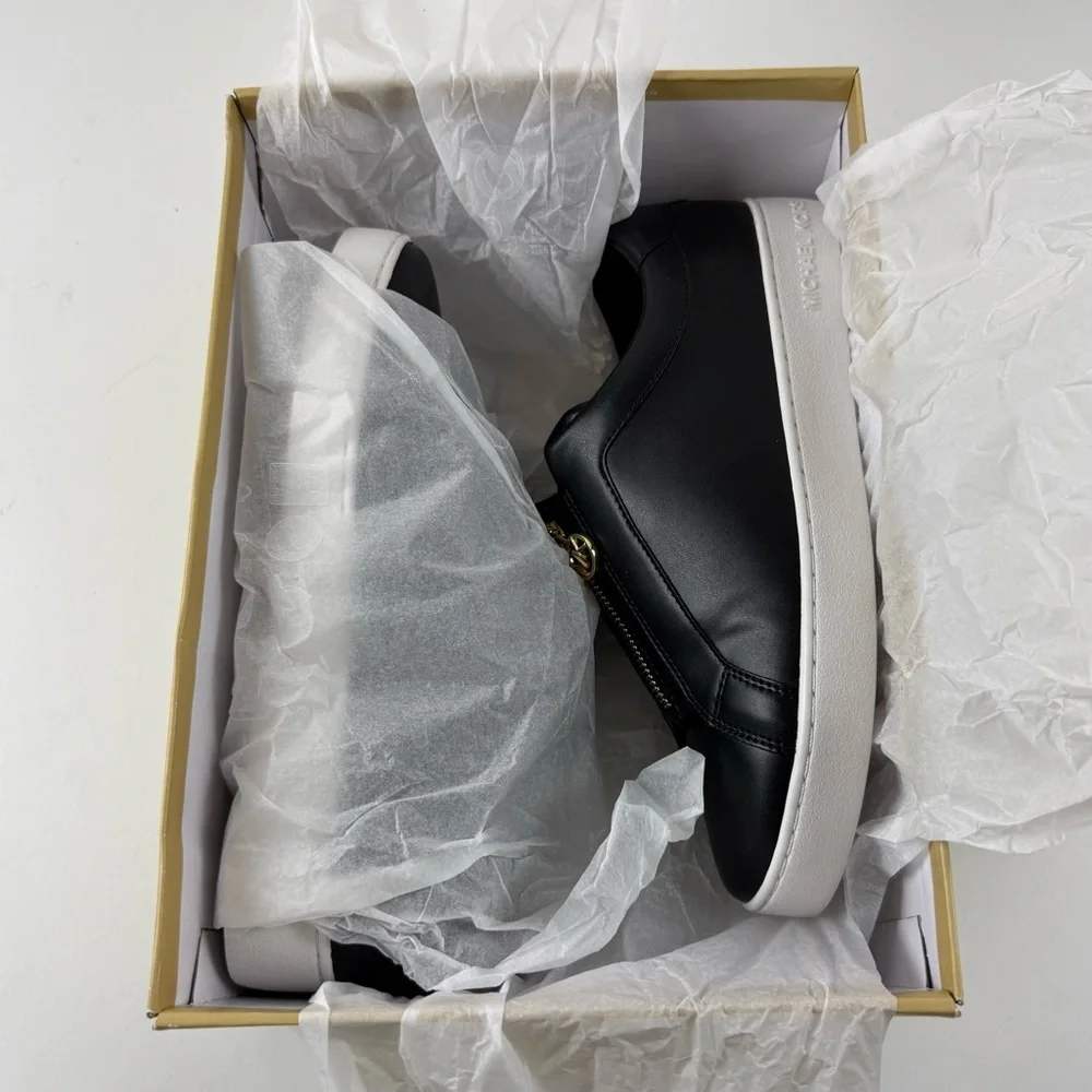 Michael Kors Keaton Zip Slip-On Sneakers Womens 9 Black Faux Leather Shoes